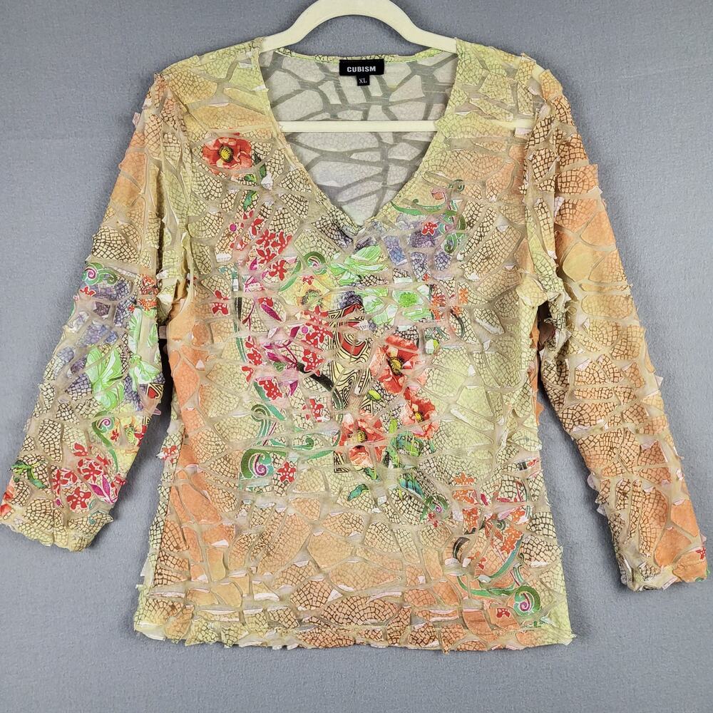 Cubism Size XL Patchwork Long Sleeve‎ Top Multicolor Fairy Grunge Artsy Eclectic